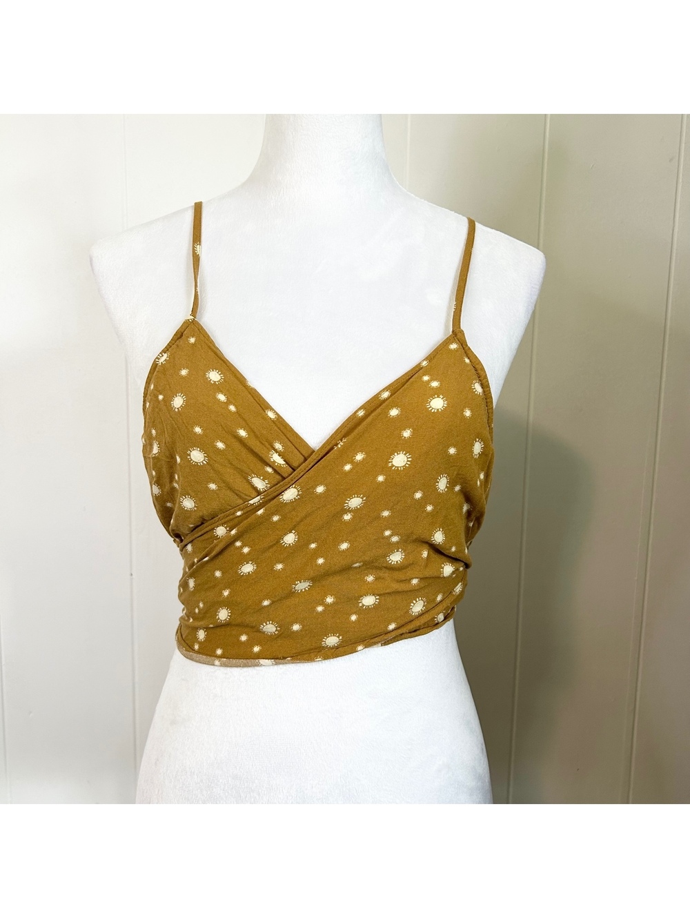 Rip Curl Gold Brown Sunny Sun Boho Bohemian Gypsy Wrap Crop Top Women's XL